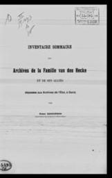 Inventaire sommaire des archives de la famille van den Hecke et de ses alliés déposées aux Archives de l'Etat, à Gand | Schoorman, Robert. Author