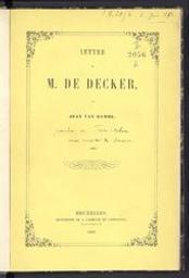 Lettre à M De Decker | Frère-Orban, Walthère (1812-1896). Author