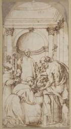 Saint Lorenzo Giustiniani in glory with Saints Louis of Toulouse, Francis, Bernardino and John the Baptist | Pordenone (ca. 1483/84-1539). Artist