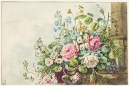 Bunch of flowers near a column | Göbell, R. Illustrateur