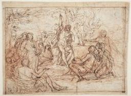 Saint John the Baptist preaching; verso: two separate scenes and a figure study | Passeri, Giuseppe (1654-1714). Artiest