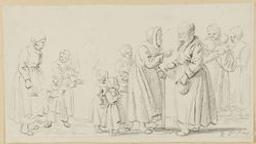 Street scene with six women and eight children | Chalon, Christina (1748-1808) - graveur. Illustrator