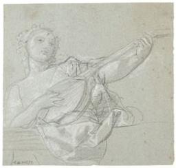 Lute player; verso: part of a drapery study | Unknown French. Illustrator
