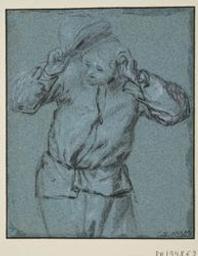 Study of a man, half-length, putting on a hat | Ostade, Adriaen van (Haarlem, 1610-1685). Artiste