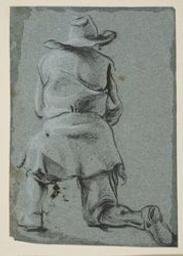 Study of a kneeling man with hat, seen from behind | Bega, Cornelis (ca.1630-1664) - peintre et graveur néerlandais. Artiest. Toegeschreven aan