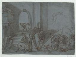 Unidentified dramatic scene with numerous figures | Unknown Italian. Artist